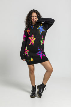 VESTIDO PUNTO TEJIDO DE ESTAMPADO DE ESTRELLAS CON ANIMAL PRINT "SHINY GIRL"    REF. AW251416