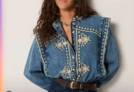 CAMISA DENIM BORDADA       REF. LR2929