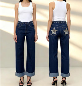 PANTALON VAQUERO CON ESTRELLA DE ANIMAL PRINT EN LOS BOLSILLOS     REF.  3D-1698