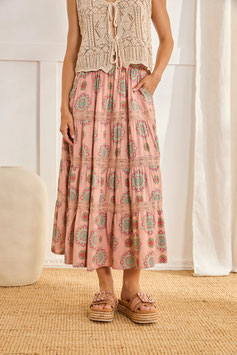 FALDA VISCOSA ESTAMPADA VOLANTES    REF. NI.DORAENON
