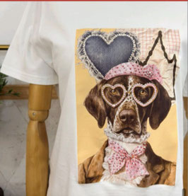 CAMISETA BLANCA  DE PERRO CON GAFAS DE CORAZONES      REF.  2326-44