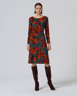 VESTIDO MIDI CON FRUNCIDO EN LA CINTURA TEJA    REF. 555LAVI716