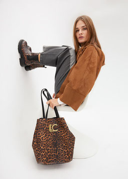 SHOPPER ANIMAL PRINT CON LOGO LC LEOPARDO MARRON-NEGRO   REF. LS2504061