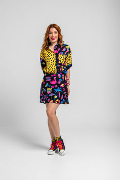MINI FALDA EVASE NEGRA CON ESTAMPADO VERANIEGO "SUMMER TIME"    REF. SS262407