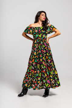 VESTIDO LARGO ESCOTE VOLANTE "AMOR A LA MEXICANA"   REF.  SS25XINGO26