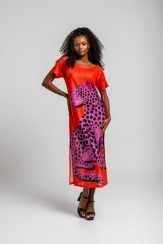 VESTIDO TUL CAMISETA LARGO NARANJA Y PANTERAS ROSAS  "PINK PANTHER"      REF. SS260311