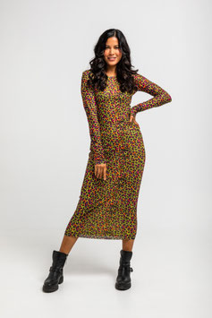VESTIDO TUL ENTALLADO DE ESTAMPADO ANIMAL VERDE "I'M FELINA"     REF. AW251706