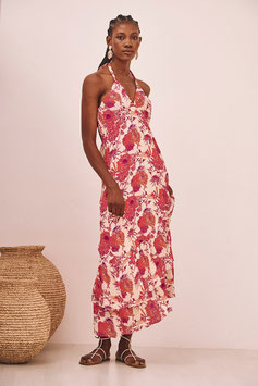 VESTIDO LARGO HALTER ESTAMPADO ASIMETRICO    REF.  CS.SHILPANY