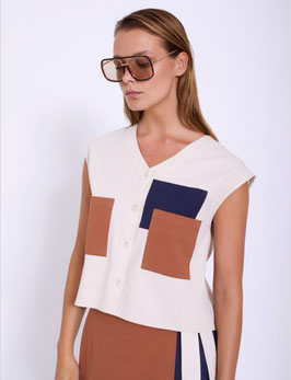 CAMISETA POPELIN COMBINADA PATCH A CONTRASTE   REF.  S05B104IV
