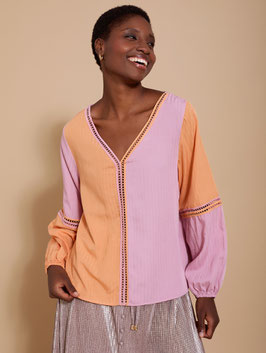 BLUSA BICOLOR CON ENTREDOS     REF. M05B35PNY