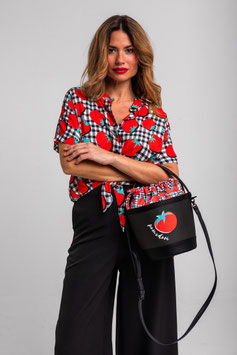 BANDOLERA CON TOMATES Y VICHI BLANCO Y NEGRO  "POMODORI"   REF. SS262920