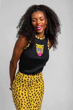 CAMISETA ESCOTE NADADOR NEGRA CON PANTERA  "LET´S GO TO THE BEACH"    REF. SS262501