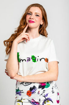 CAMISETA UNISEX BLANCO IMAGINE DE COLORES  "IMAGINE"      REF. AW250603