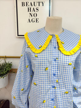 CAMISA VICHY AZUL BORDADA CON LIMONES         REF.   D597