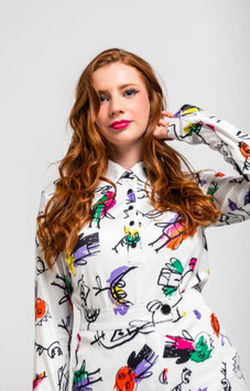 CAMISETA POLO BLANCA CON ILUSTRACIONES DE COLORES  "IMAGINE"      REF. AW250605