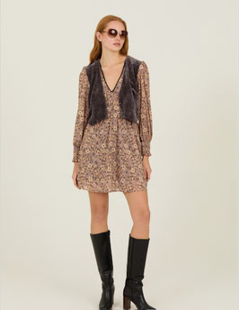 VESTIDO CORTO CON CHALECO. TEJIDO DE TUL CON ESTAMPADO FLORAL     REF. M05V161ABT