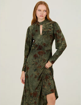 VESTIDO DE PUNTO ESTAMPADO DE HOJAS EN TERCIOPELO   REF. M02V21LZD