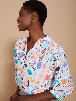 BLUSA ALGODON ESTAMPADO NAIF MANGA VOLUMEN   REF. M05B42HYP