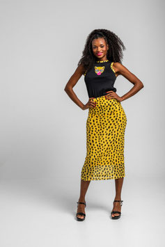 FALDA TUL AJUSTADA ANIMAL PRINT AMARILLA  "LET´S GO TO THE BEACH"    REF. SS262507