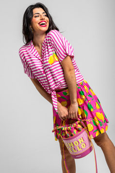CAMISA NUDO DE RAYAS BLANCAS Y ROSAS "LIMONCELLO"      REF. SS262103