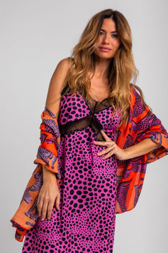 PAÑUELO 90 x 180 NARANJA Y PANTERAS ROSAS  "PINK PANTHER"     REF. SS260314