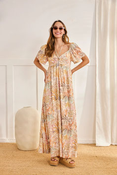 VESTIDO VISCOSA ESTAMPADO CON ANUDADO EN PECHO Y MANTA CORTA        REF. LX.AIRA