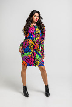 VESTIDO TUBO CREMALLERA DE ESTAMPADO VARIADO DE ANIMAL PRINT "CAOTICA"     REF. AW251512