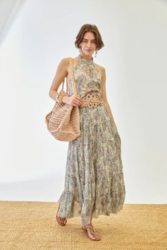 FALDA MIDI VISCOSA ESTAMPADO PAISLEY CON CINTURILLA NIDO DE ABEJA   REF.  GF.DEMI