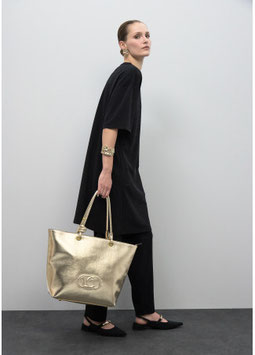 SHOPPER DESESTRUCTURADO DORADO CON LOGO OVALADO RELIEVE DORADO     REF.  LS2604015.0M2