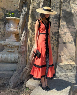 VESTIDO TEJA CON FRANJA NEGRA DE PELOS      REF.  LR2816
