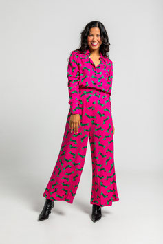 PANTALON FLUIDO DE ESTAMPADO DE PERRITOS FUCSIA "MAS RARA QUE UN PERRO VERDE"   REF. AW251910