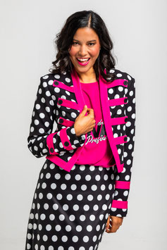 CHAQUETA ESTILO MILITAR DE ESTAMPADO DE TOPOS MONOCROMATICO BLANCO Y NEGRO  "GUAPA"      REF. AW251208