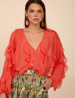 BLUSA DE GASA VOLANTES COLOR CORAL    REF. M05B59HBS