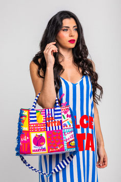 BOLSO DE LONA DE ESTAMPADO COLLAGE ITALIANO  "DOLCE FAR NIENTE"   REF. SS261432