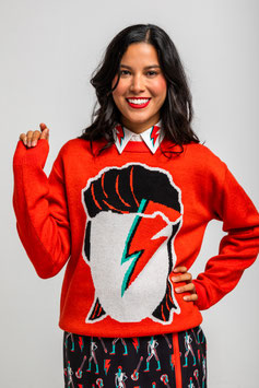 SWETER SENCILLO TEJIDO ROJO CON  ESTAMPADO BOWIE "LET'S DANCE"   REF. AW250302