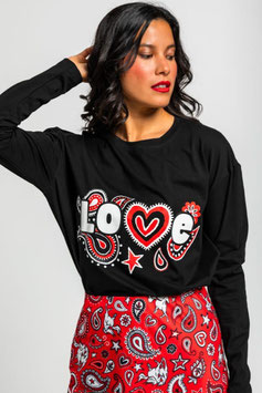 CAMISETA OVERSIZE DE ESTAMPADO PAISLEY CACHEMIR NEGRO  "ALMA LIBRE"      REF. AW250103