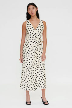 VESTIDO MIDI DE CREPÉ CON ESTAMPADO POLKA DOTS CRUZADO EN LA CINTURA   REF.  61W/11255