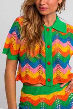 TOP CAMISERO CALADO DE ONDAS MULTICOLOR "ECHATE FLORES"       REF. SS261118