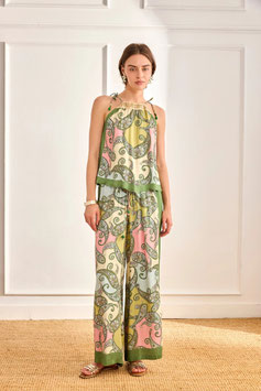 PANTALON VISCOSA ESTAMPADO PAISLEY VERDE      REF.  GF. IDENITA