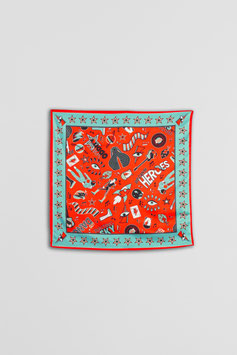 PAÑUELO DE 55 X 55 ROJO DE ESTAMPADO BOWIE "WE CAN BE HEROES"    REF. AW250515
