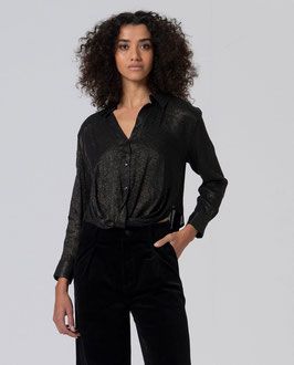 CAMISA CON BAJO DRAPEADO NEGRO   REF. 565LIEX123