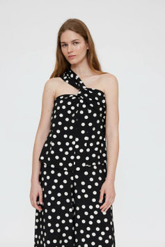 TOP CON TEJIDO CREPÉ DE COLOR NEGRO CON PUNTOS BLANCOS    REF.  61W/11221