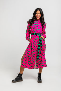 CAMISERO LARGO SENCILLO DE ESTAMPADO DE PERRITOS FUCSIA "MAS RARA QUE UN PERRO VERDE"   REF. AW251913