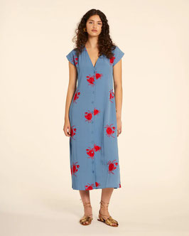 VESTIDO ABOTONADO CON BORDADO DE CANGREJOS AZUL    REF.  111453