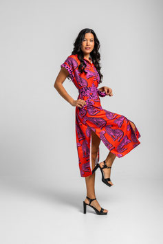 CAMISERO MIDI SIN MANGAS NARANJA CON  PANTERAS ROSADAS    REF. SS260312