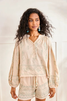 BLUSA VISCOSA CON BORDADOS Y PALMERAS   REF. LX.MENES