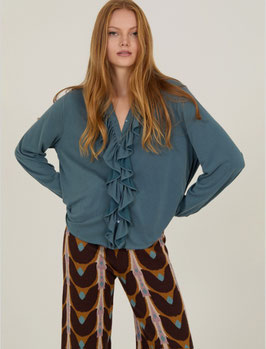 BLUSA DE CUPRO CON VOLANTES AZUL ACERO     REF. M02B04MML