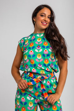 BLUSA SIN SISA VERDE DE FLORES "FLORECIENDO"       REF. SS261003