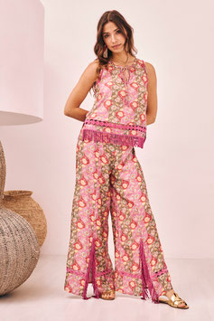 PANTALON ESTAMPADO CON FLECOS Y BLONDA    REF.  GF.ROME