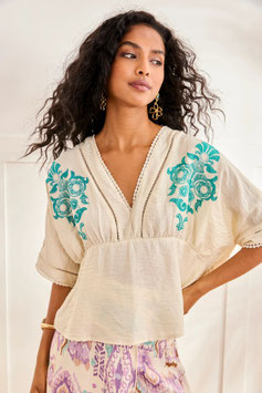 BLUSA VISCOSA CON BORDADO Y CALADOS        REF. NI.LARITI
